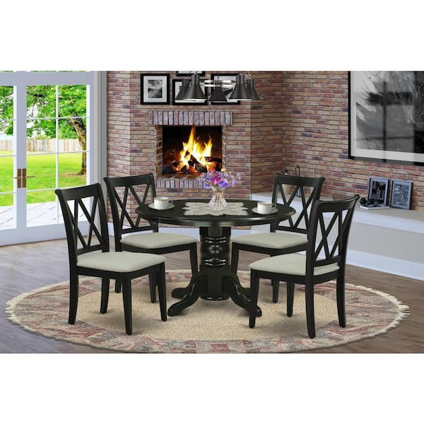 5-Piece Round Black Finish Solid Wood Top Dining table with 4-Chairs with Cross Back