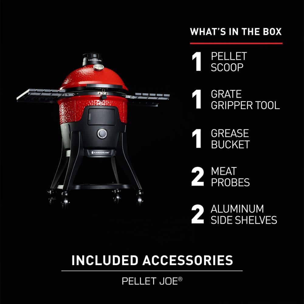 Kamado Joe 18-inch Red Ceramic Pellet Grill with Side Shelves