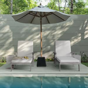 2-Piece Dark Gray Aluminum Adjustable Backrest Outdoor Chaise Lounge with Gray Cushions