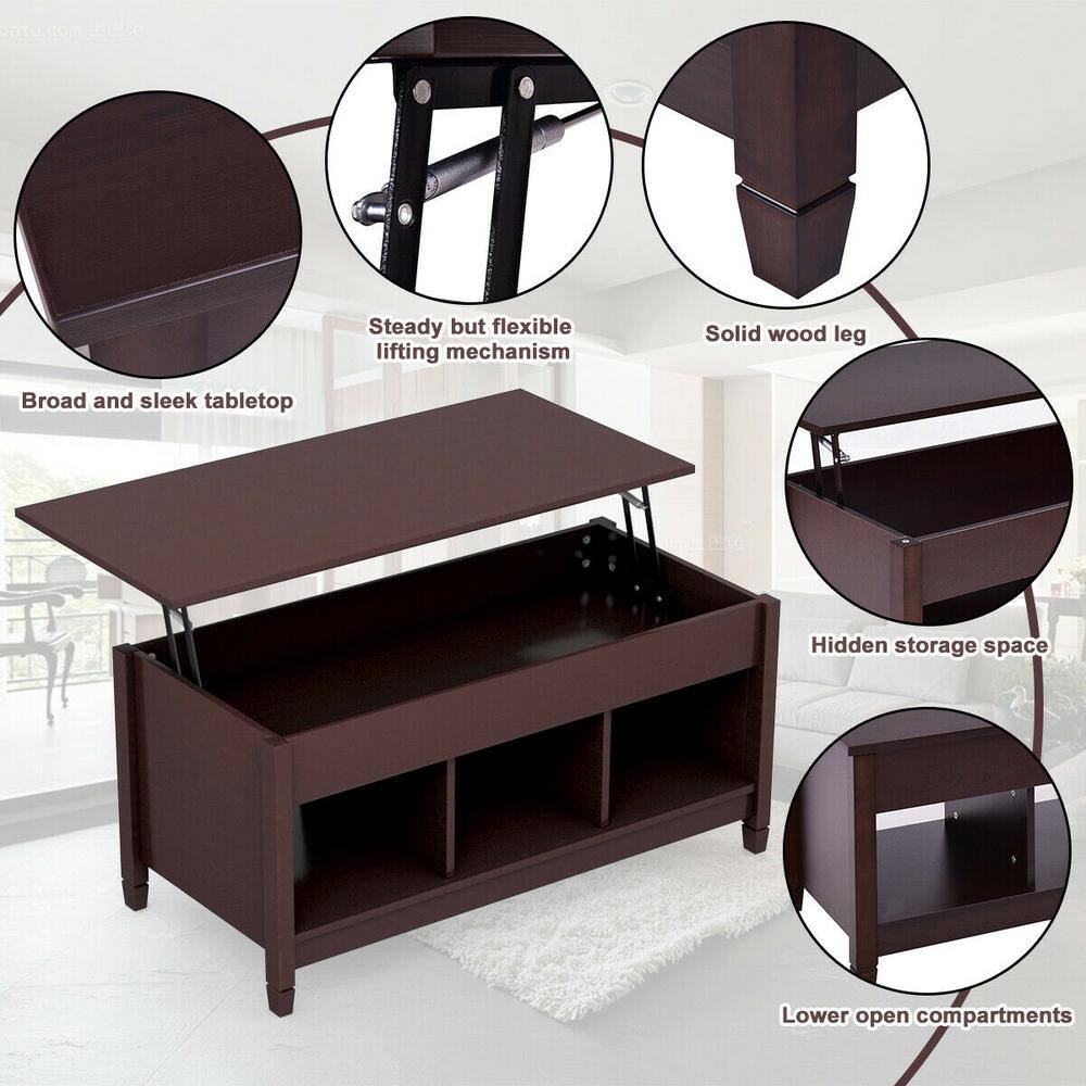 Espresso Square Wood and Metal Lift-Top Coffee Table with Storage