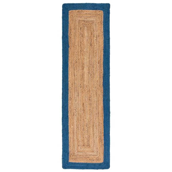 SAFAVIEH Natural Fiber Beige/Blue 2 ft. x 8 ft. Woven Border Runner Rug