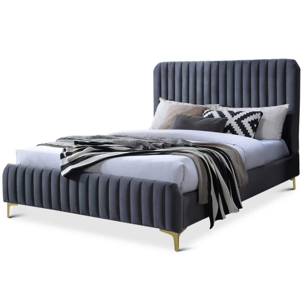 Ashcroft Furniture Co Angel Gray Solid Wood Frame King Size Platform Bed  HMD00526 - The Home Depot