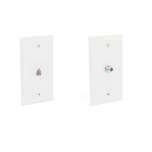 1 Gang Coaxial Wall Plate and 1-Line Wall Jack Wall Plate, White