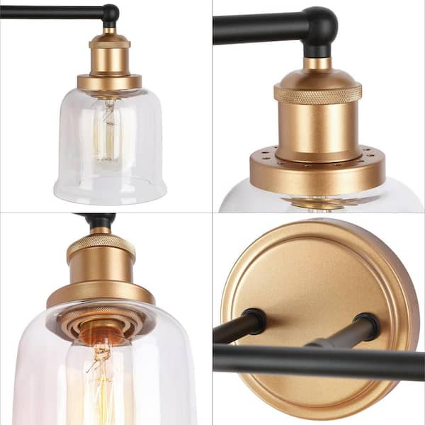 Uolfin Modern Dome Bathroom Vanity Light 4-Light Black and Brass Bell Wall  Sconce Light with Clear Glass Shades 7R3EFMUO4615G7 - The Home Depot