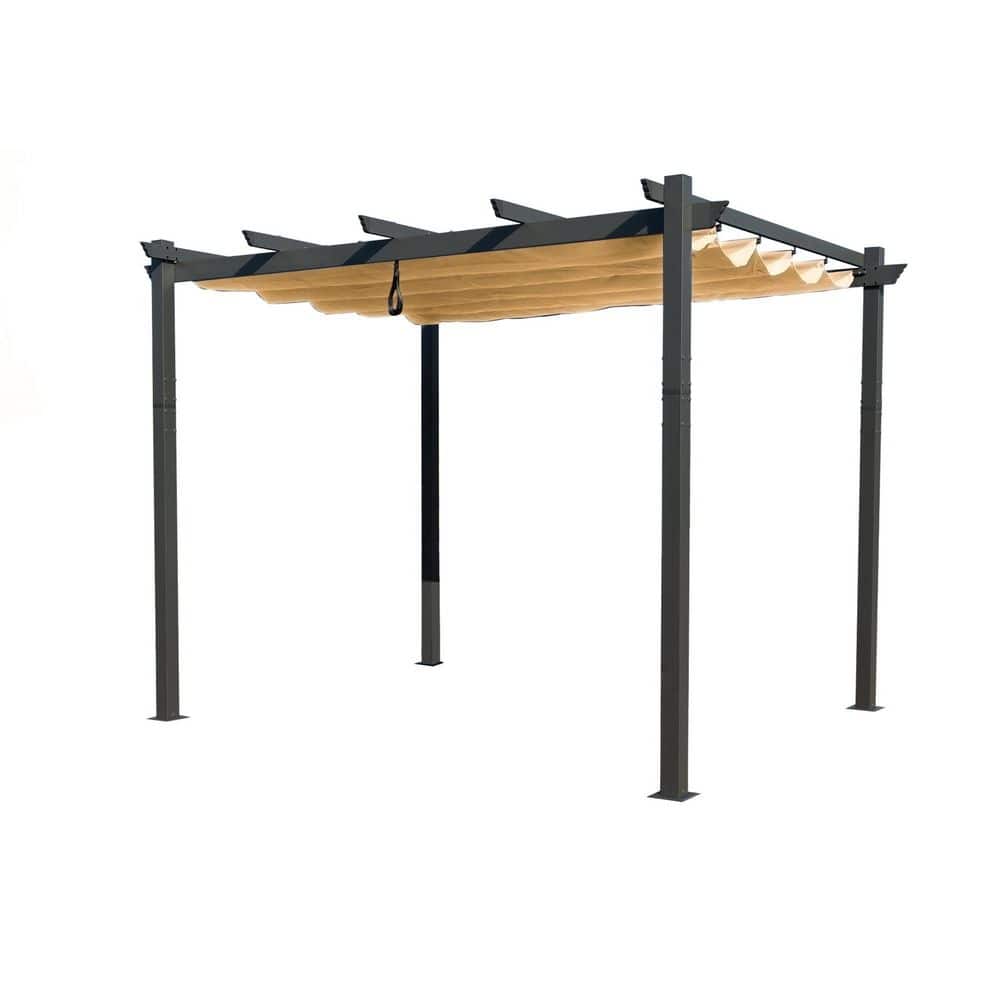 Beige Aluminum Outdoor Pergola with Retractable Canopy