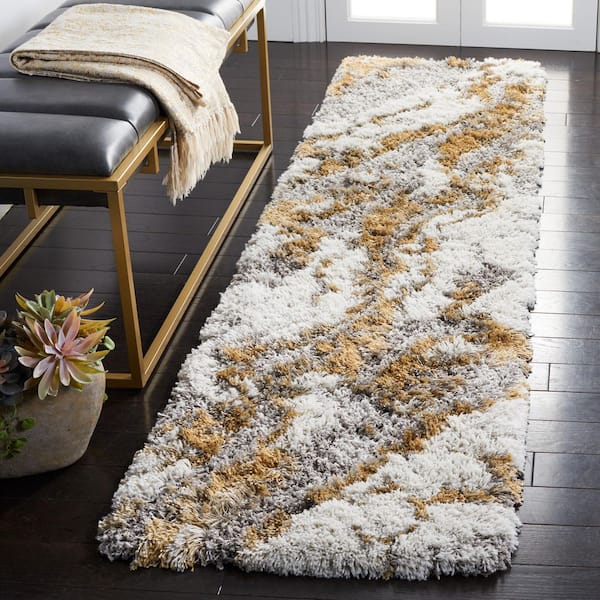 Horizon 2 ft. x 13 ft. Gray/Gold Abstract Runner Rug