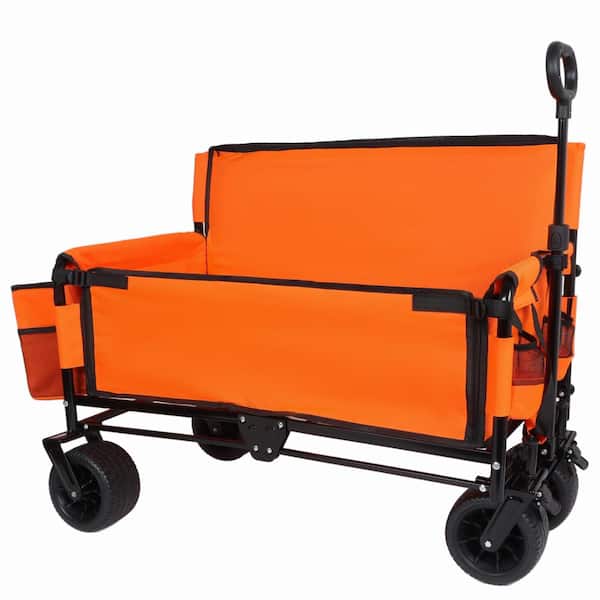 8.9 cu. ft. Steel Garden Cart with Bench Seat & Storage, 500lbs Heavy-Duty in Orange