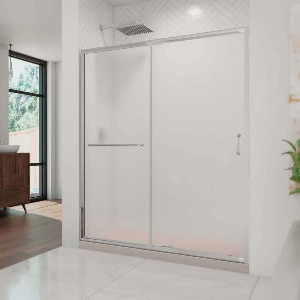Infinity-Z 30 in. W. x 60 in. x 72 in. Semi-Frameless Sliding Shower Door in Chrome Center Drain Shower Base in Biscuit price history on PriceWatchPro