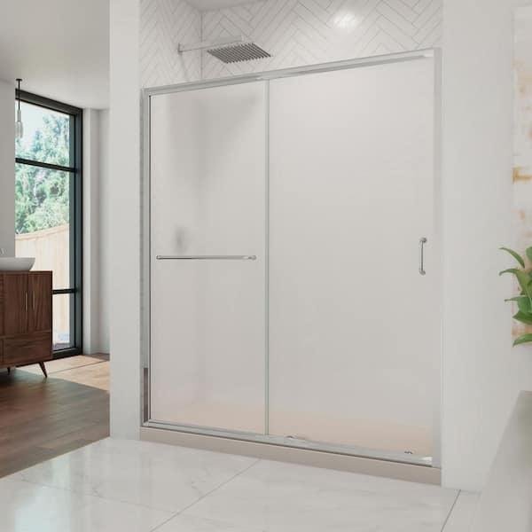 DreamLine Infinity-Z 30 in. W. x 60 in. x 72 in. Semi-Frameless Sliding Shower Door in Chrome Center Drain Shower Base in Biscuit