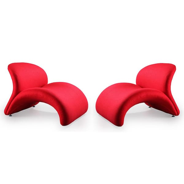 Manhattan Comfort Rosebud Modern Red Wool Blend Upholstered Accent Side Chair (Set of 2)