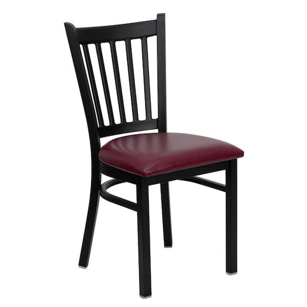 Flash Furniture Hercules Series Black Vertical Back Metal Restaurant Chair with Burgundy Vinyl Seat