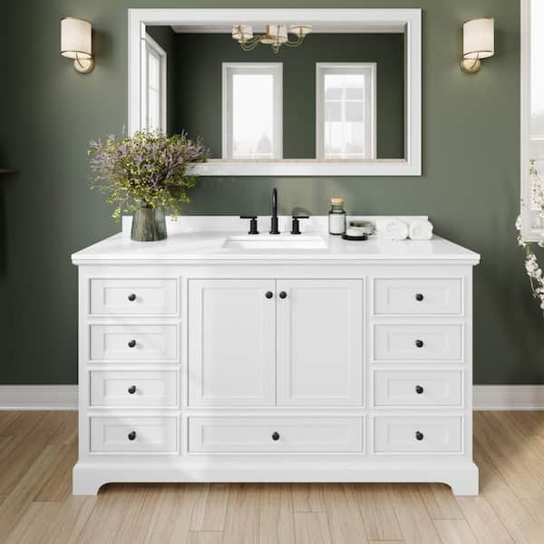 Deborah 60 in. Single Freestanding White Bath Vanity with White Cultured Marble Top