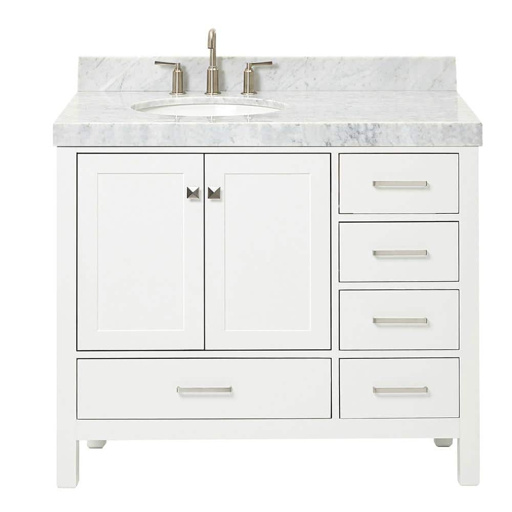 Cambridge 42'' White Wood Single Bathroom Vanity with Carrara Marble Top