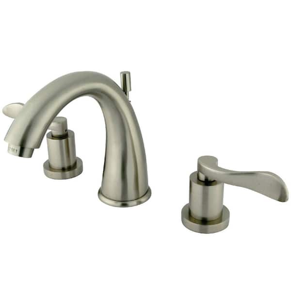 Kingston Brass NuWave 8 in. Widespread 2-Handle Bathroom Faucets with Brass Pop-Up in Brushed Nickel