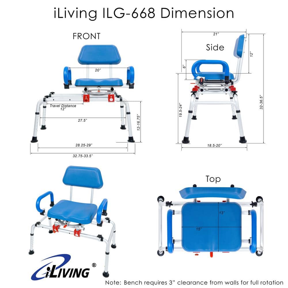 Blue Adjustable Plastic Tub Transfer Bench with Swivel Seat