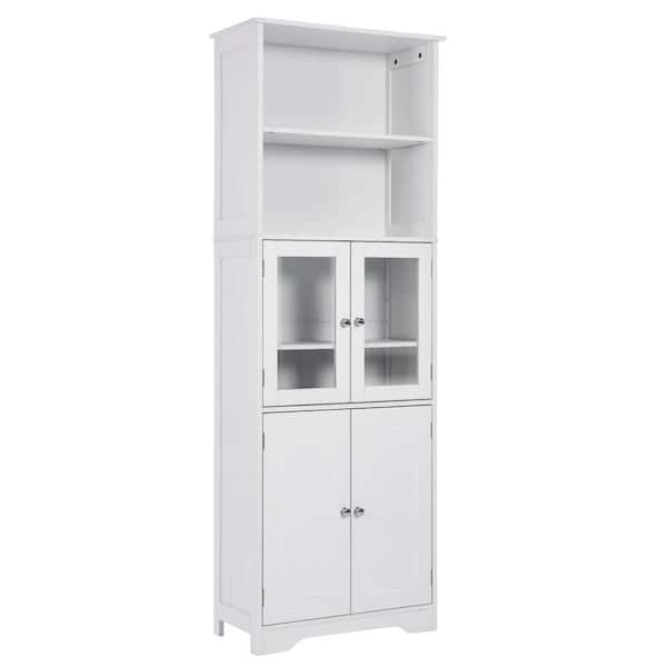 Unbranded 22.6 in. W x 11.2 in. D x 64 in. H White MDF Tall Linen Cabinet with 4 Doors and Adjustable Shelves