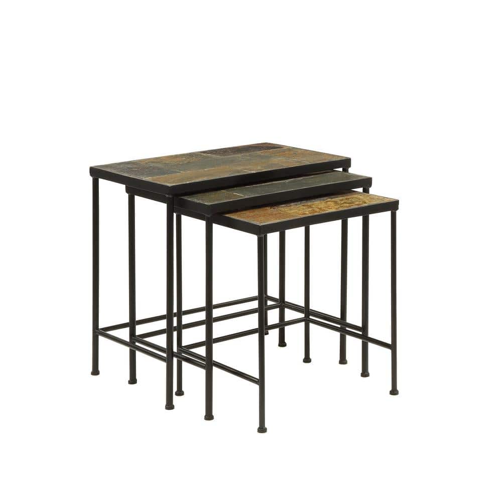 4D Concepts Wales Stone 18-20 in. Black 3 Piece Slate Top Nesting Tables, Black Metal/ slate -  10169