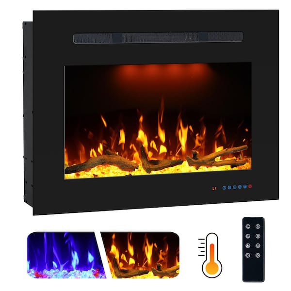 Delandgrand 29.6 in. Width Back Electric Fireplace Insert with 3-Flame, Thermostat, Crackling Speaker