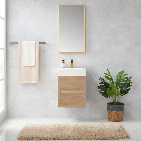 Palencia 18 in. W x 18 in. D x 24 in. H Single Sink Bath Vanity in N.American Oak W/White Composite Stone Top and Mirror