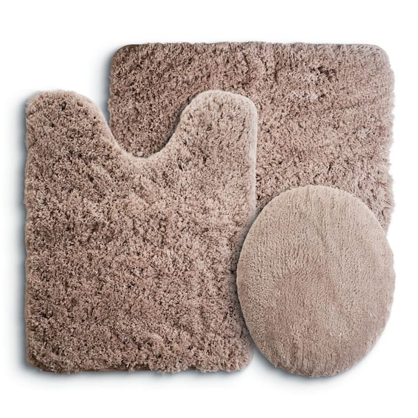 Lavish Home Taupe 19.5 in. x 24 in. Super Plush Non-Slip 3-Piece Bath Rug Set