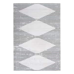 Gray 5 ft. x 7 ft. Contemporary Geometric Stripes Machine Washable Area Rug