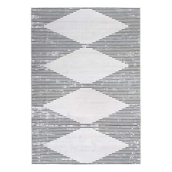 World Rug Gallery Gray 7 ft. 10 in. x 10 ft. Contemporary Geometric Stripes Machine Washable Area Rug
