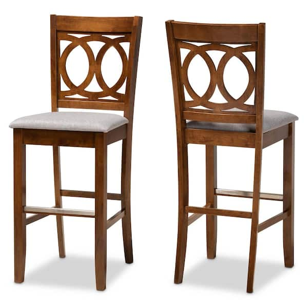 Baxton Studio 28.3 in. Carson Grey and Walnut Bar Stool Set of 2