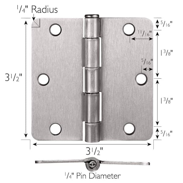 4 in. x 1/4 in. Radius Satin Nickel Door Hinge Value Pack (10 per Pack) 4 in. x 1/4 in. Radius Satin Nickel Door Hinge Value Pack (10 per Pack)
