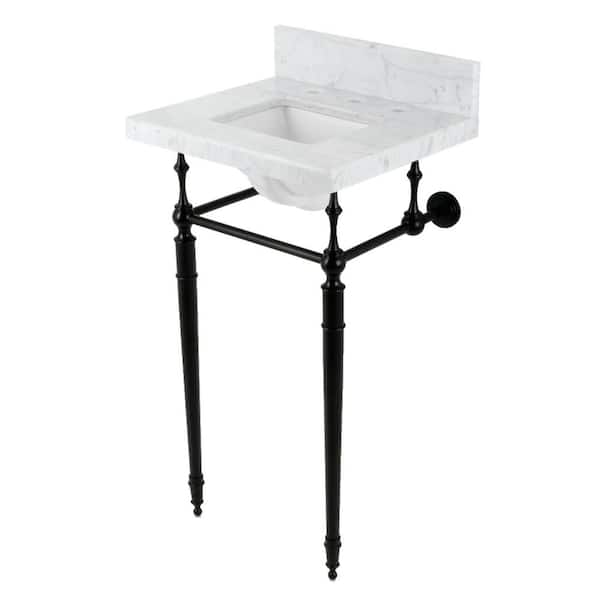 Kingston Brass Fauceture 19 in. Marble Console Sink Set with Brass Legs in Marble White/Matte Black