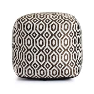 Zuma Brown 18 in. x 18 in. x 18 in. Brown and Ivory Pouf