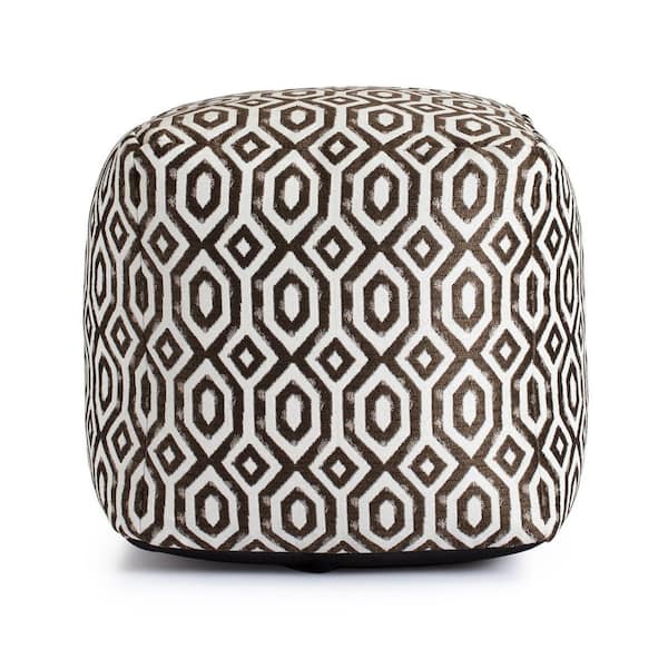 Anji Mountain Zuma Brown 18 in. x 18 in. x 18 in. Brown and Ivory Pouf