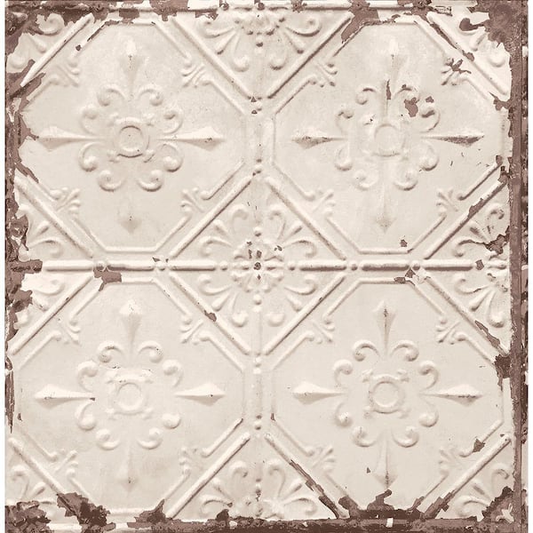 Brewster Donahue Off-White Tin Ceiling Paper Strippable Roll Wallpaper (Covers 56.4 sq. ft.)