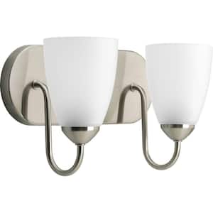 Gather Collection 2-Light Brushed Nickel Etched Glass Traditional Bath Vanity Light