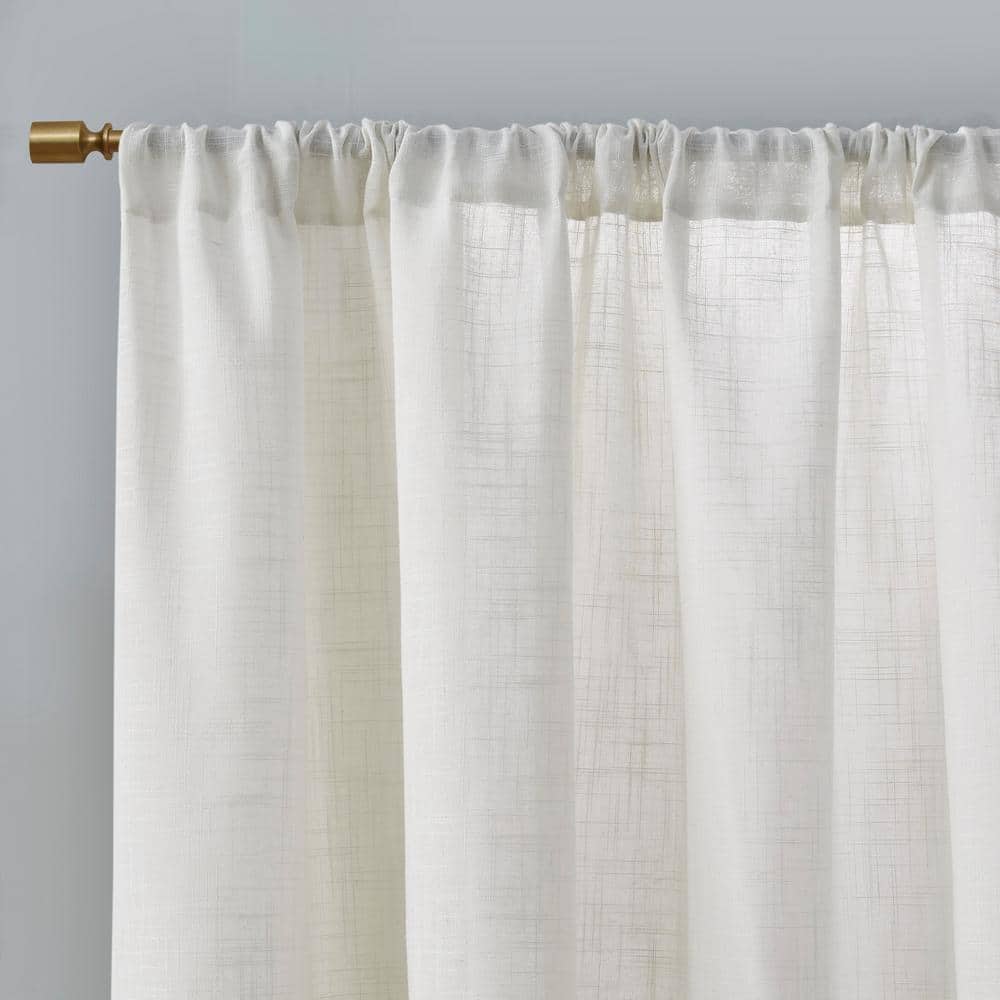 White Linen Blend Light Filtering Curtain Panel Pair