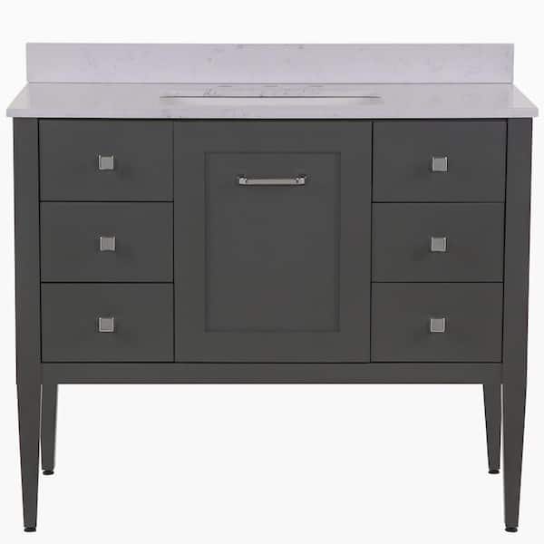 MOEN Hensley 43 in. Single Sink Shale Gray Bath Vanity with Pulsar Cultured Marble Top (Assembled)