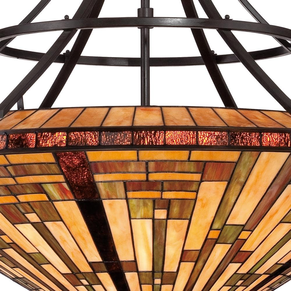 Stephen Vintage Bronze 40" Tiffany Glass Pendant Light