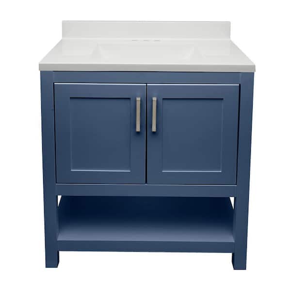 Ella Taos 31 in. W x 22 in. D x 36 in. H Bath Vanity in Navy Blue with White Cultured Marble Top