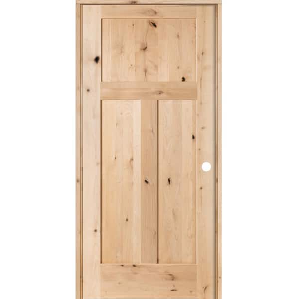Krosswood Doors 18 in. x 80 in. Craftsman Shaker Knotty Alder 3 Panel Solid Wood Core Left-Hand Single Prehung Interior Door