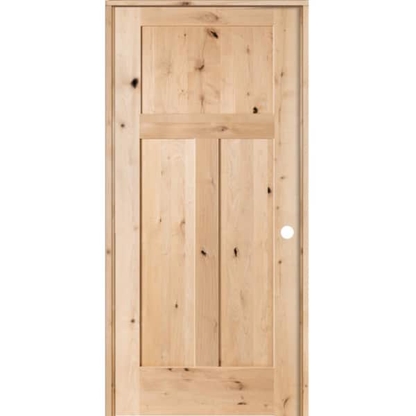 Krosswood Doors 32 in. x 80 in. Krosswood Craftsman 3-Panel Shaker Solid Wood Core Rustic Knotty Alder Single Prehung Interior Door