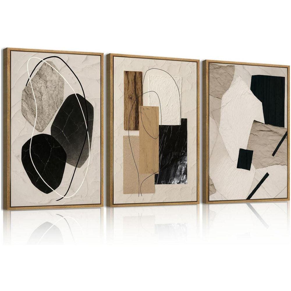 3 Piece Plastic Framed Canvas Abstract Gemotic Shaped Wall Art
