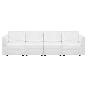 112.6 in. W Faux Leather 4-Seater Modular Living Room Sectional Sofa for Streamlined Comfort in White