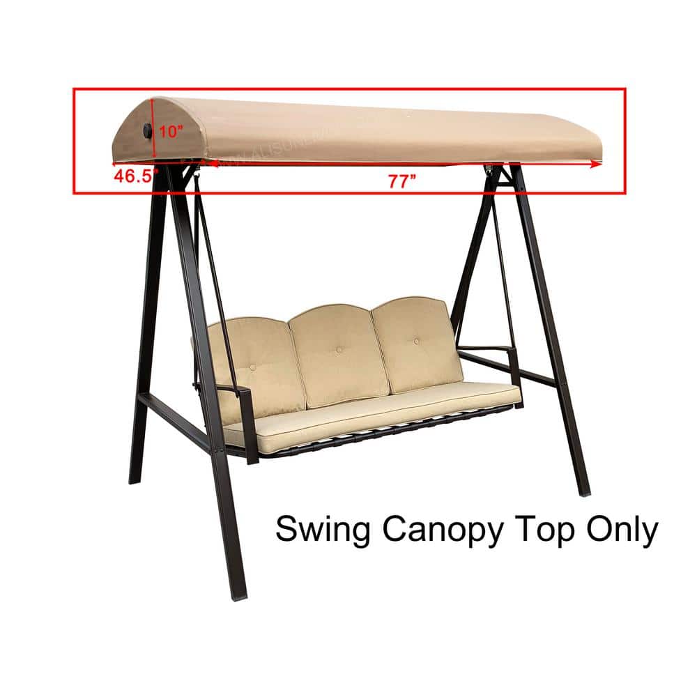Beige Metal Hanging Canopy Top for 3-Seater Patio Swing