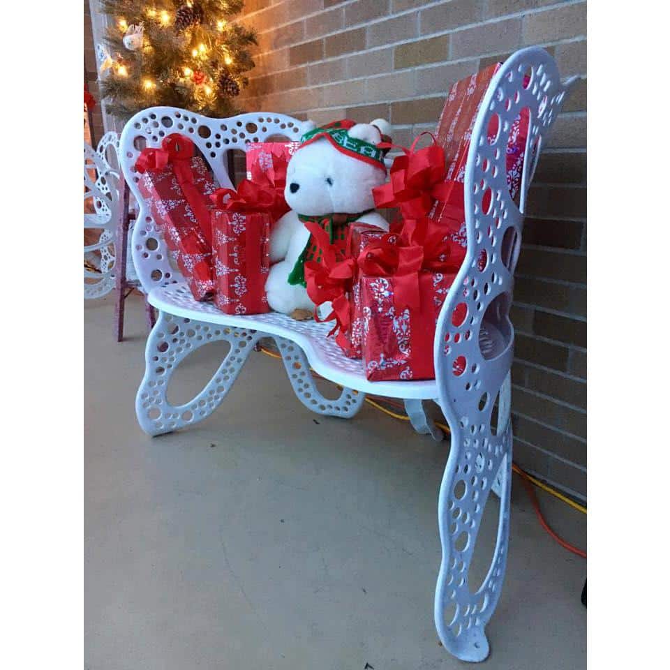 Whimsical White Aluminum Butterfly Garden Bench - 38in