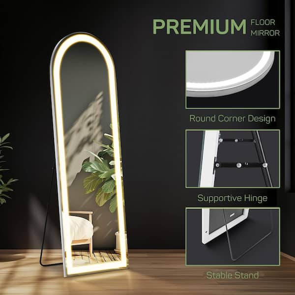 16 in. W x 60 in. H Arched Shape Frameless Tilt Wall Bathroom Vanity Mirror in White