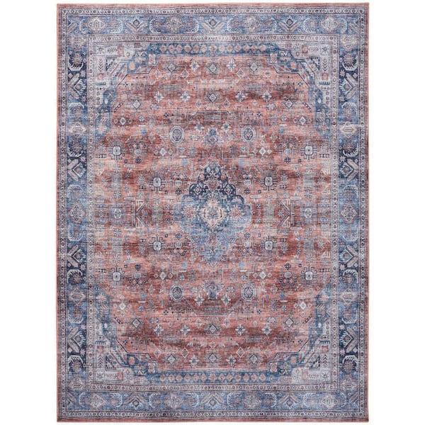 Nourison Machine Washable Brilliance Blue/Multi 9 ft. x 12 ft. Center Medallion Traditional Area Rug