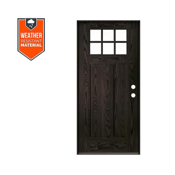 PINNACLE Craftsman 36 in. x 79 in. 6-Lite Left-Hand/Inswing Clear Glass Baby Grand Stain Fiberglass Prehung Front Door