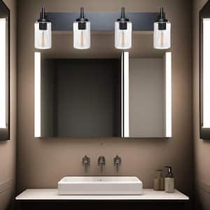 31 in. W 4-Light A Vanity Light Fixtures Black with Glass Shade Bathroom Lights Over Mirror Lights for Vanity Mirror