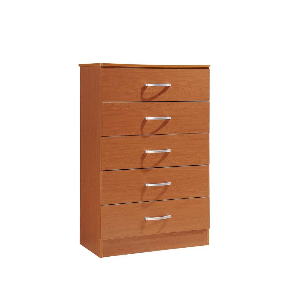 Cherry Finish 5-Drawer Bedroom Chest with Metal Glides and Ample Storage