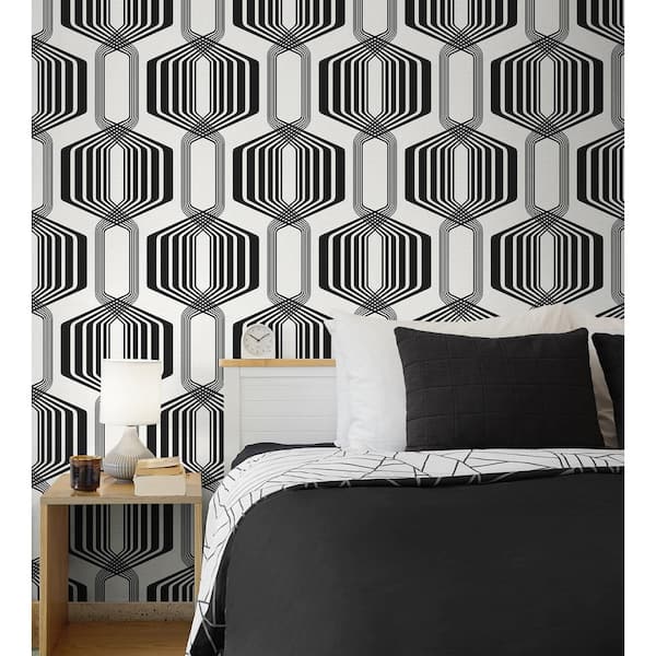 Ebony Striped Geo Vinyl Peel and Stick Wallpaper Roll (Covers 30.75 sq. ft.)