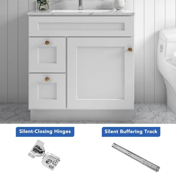 30 in. W x 21 in. D x 34.5 in. H Ready to Assemble Solid Wood Shaker Bath Vanity Combo Cabinet in White